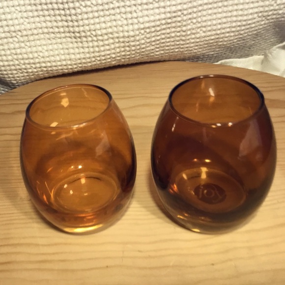 3/$20 Set of 2 JOY Amber Holders Glass Joy Brand Votive Tea Light - Picture 2 of 7